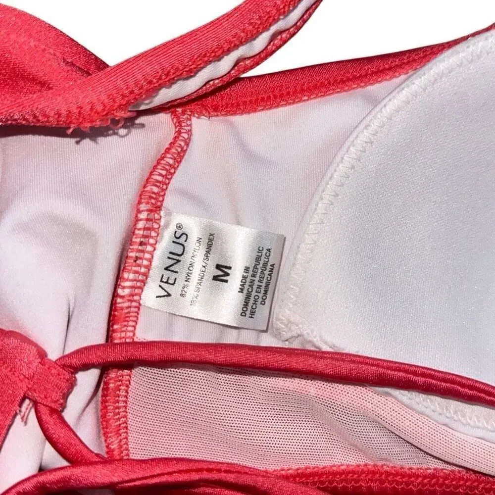 Venus LATTICE SIDE sz M Coral BIKINI top SWIMSUIT SWIM ADJUSTABLE sexy